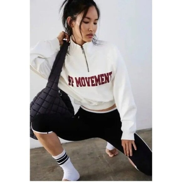 Free people FP Movement For The Win Logo Half Zip Sweatshirt Size S NWT White - Picture 1 of 5